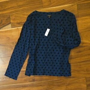 Talbots Blue Top with Black Polka Dots